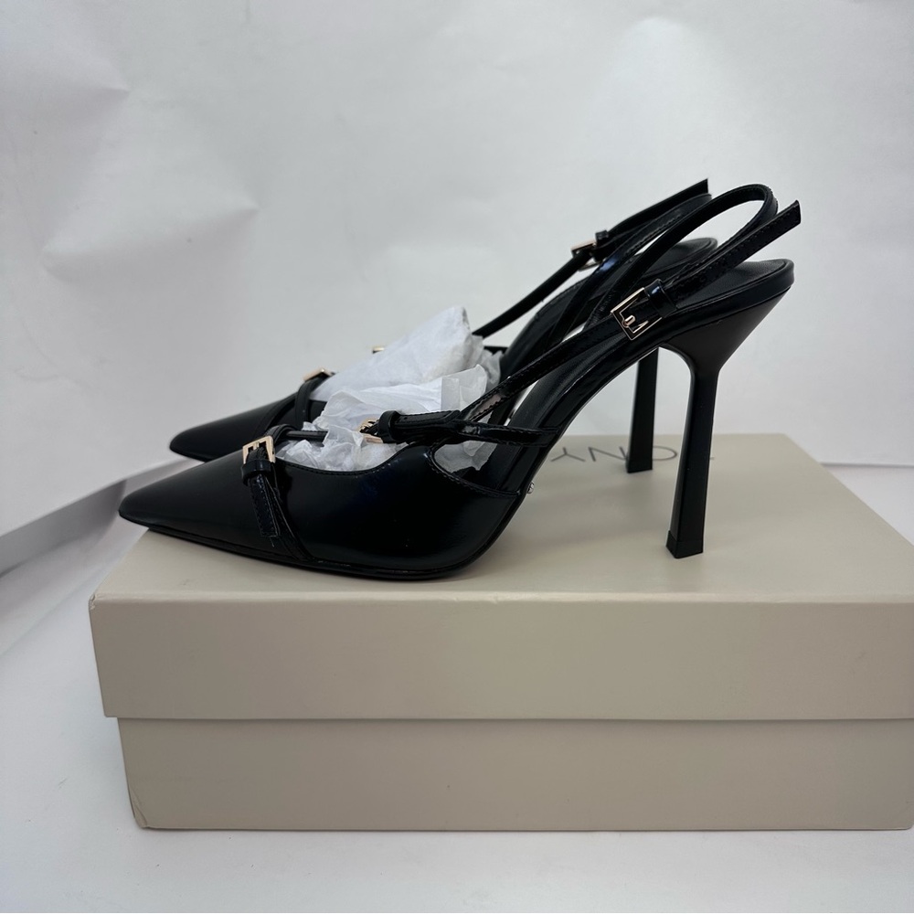 Tony Bianco Garda Sling Back in Black Hi Shine leather pointed toe high heel - Picture 7 of 10